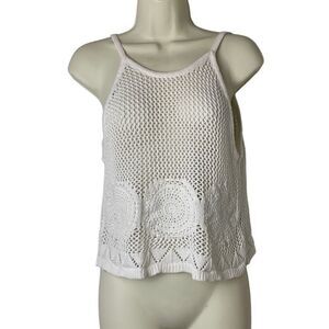 LA Hearts White Cotton Crochet Tank Sweater Size Medium